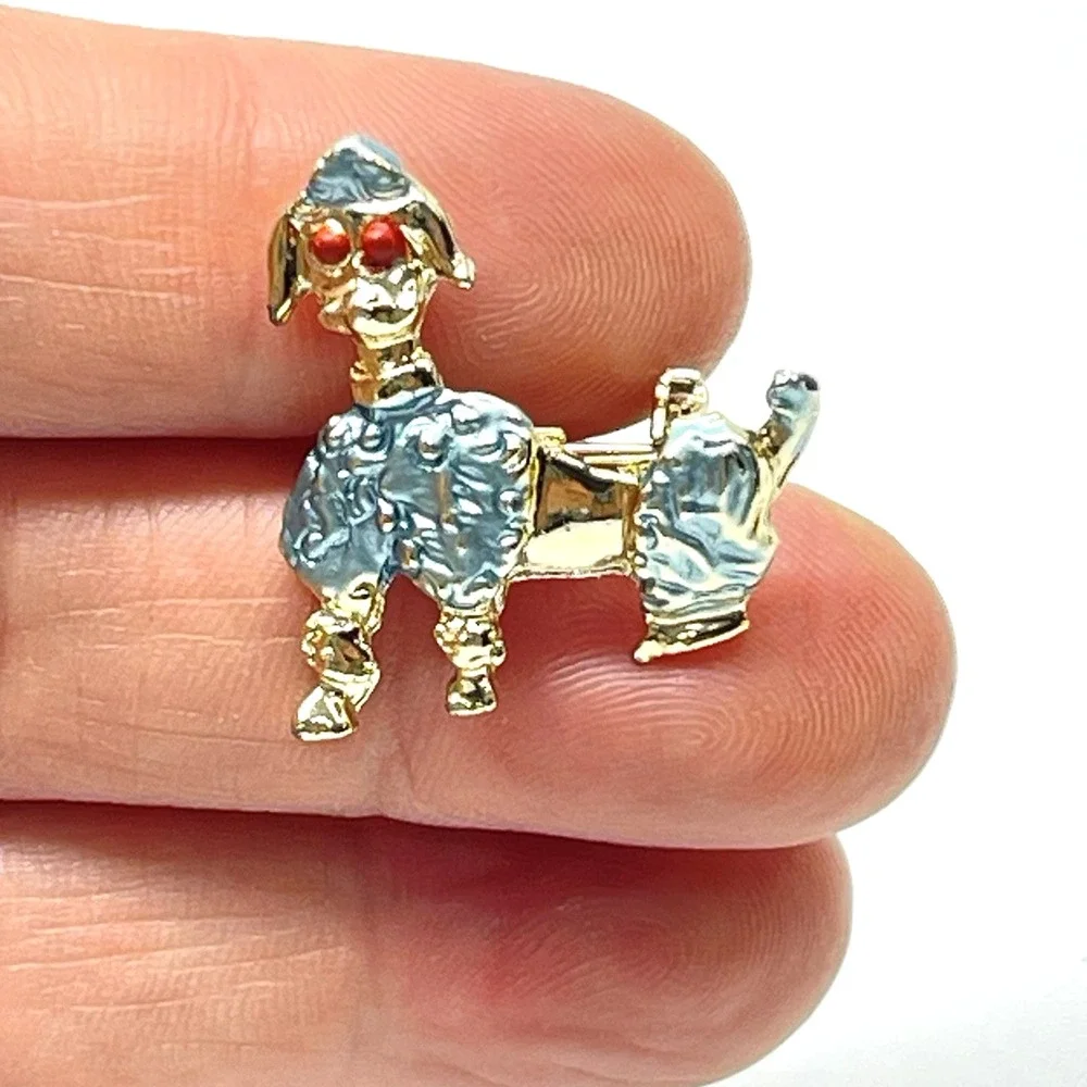 Vintage Likely 1950s Poodle Gold Tone Jewelry‎ Whimsical Enameled Dog Pin Brooch